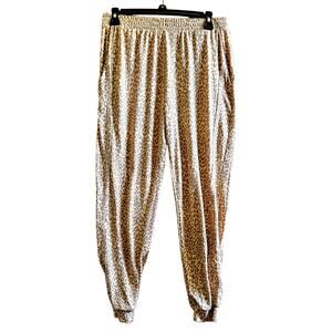 Cream and Tan Leppard Print Jogger Pants Size Medium